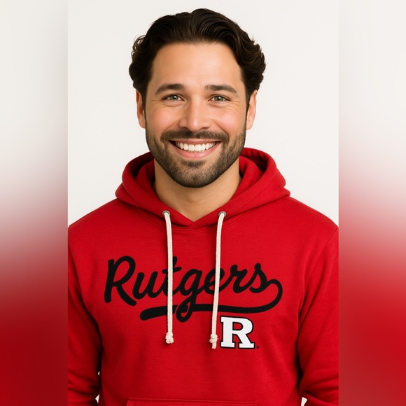 Champion Rutgers Scarlet Knights Red Hoodie with Script Logo and Drawstrings - Picture 1 of 8